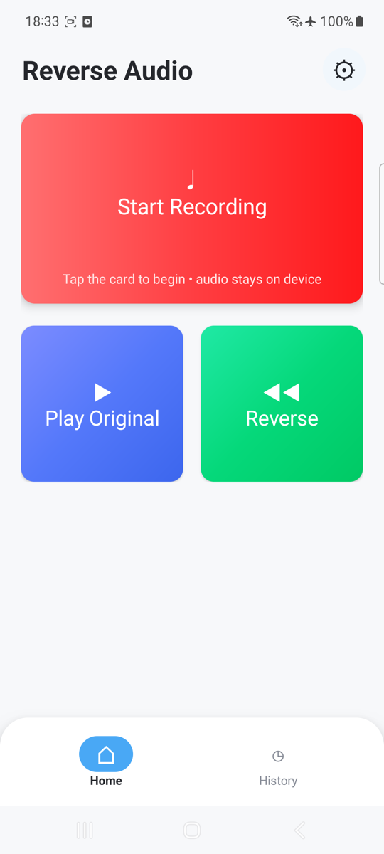Reverse Audio recording screen with original and reverse playback controls
